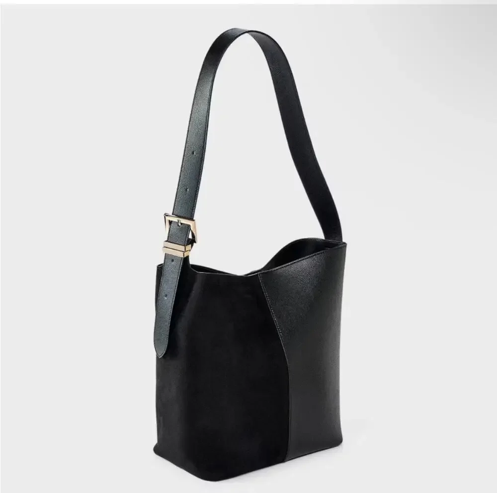 A NEW DAY | BLACK VEGAN LEATHER AND SUEDE PURSE